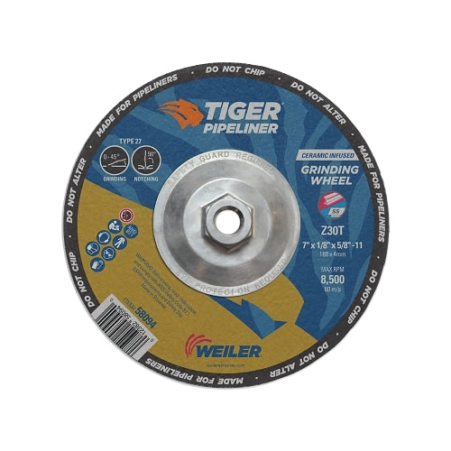 Weiler 7 Inches X 1/8 Inches Tiger Pipeliner, Z30T, Type 27, 5/8 In-11 Nut - 10 per BX - 58094