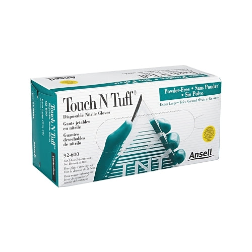 Touchntuff 92-600 Nitrile Powder-Free Disposable Gloves, Smooth, 4.9 Mil Palm/5.5 Mil Fingers, X-Large, Green - 1 per BX - 105080