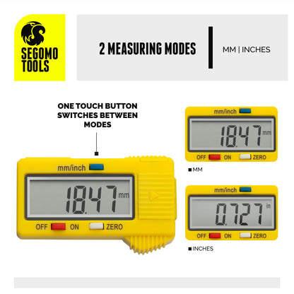 Segomo Tools Herramienta de medición del medidor de profundidad de la banda de rodadura del neumático digital LCD con conversión de milímetros y pulgadas (0-26 mm/0-1 pulgada) - DTTDG01