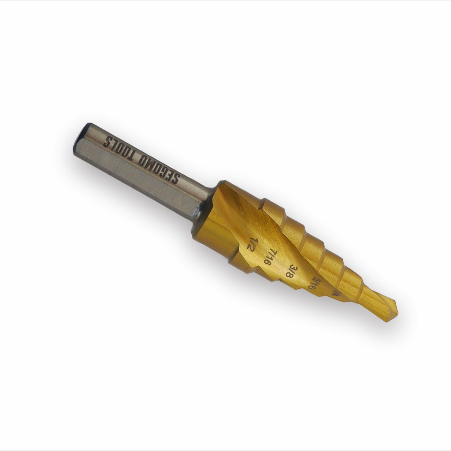 Segomo Tools Brocas escalonadas industriales con revestimiento de titanio M35 de 2 flautas en espiral de acero de alta velocidad (HSS)