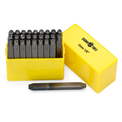 Segomo Tools Lot de 27 tampons de perforation professionnels 3 mm 1/8" (lettres : AZ) (pour cuir, bois, cuivre, laiton, aluminium, acier doux) – LETTER18