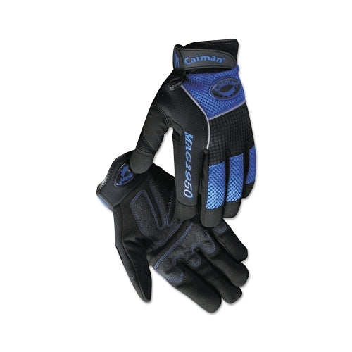 Caiman 2950 Synthetic Leather Padded Palm Grip Mechanics Gloves, Large, Black/Blue/Gray - 1 per PR - 2950L