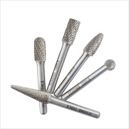 Segomo Tools Juego de fresas rotativas de carburo de tungsteno de doble corte de 5 piezas para rectificar, desbarbar metales, tallar, taladrar y grabar - CB005