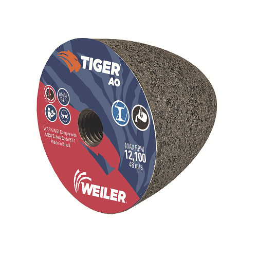 Tiger Ao Type 16 Round Tip Grinding Cone, 3 Inches Dia, 24 Grit, 5/8 Inches To 11 Arbor, Aluminum Oxide - 12 per BX - 68314