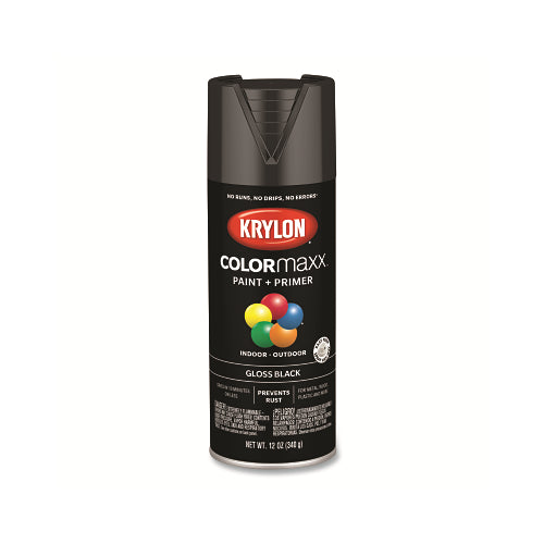 Krylon Colormaxx x0099  Paint + Primer Spray Paint, 12 Oz, Black, Gloss - 6 per CA - K05505007