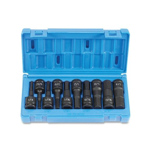 Grey Pneumatic Impact Hex Driver Set, 1/2 Inches Drive, Sae, 1/4 Inches To 3/4 In, 10-Pc Standard Length - 1 per EA - 1398H
