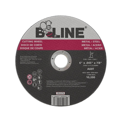 B-Line Abrasives Cutting Wheel, 6 Inches Dia, 0.045 Inches Thick, 7/8 Inches Arbor, 60 Grit, Alum Oxide - 25 per BX - 90891