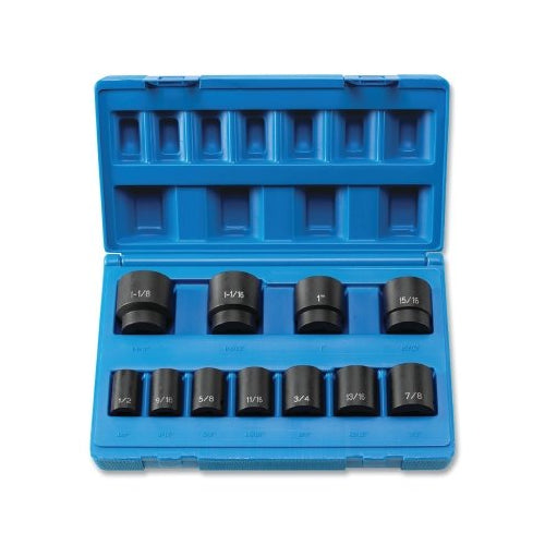 Grey Pneumatic Impact Socket Set, 1/2 Inches Drive, Sae, 8-Point, 1/2 Inches To 1-1/8 Inches Socket Size, 11-Pc Standard Length - 1 per EA - 1311S