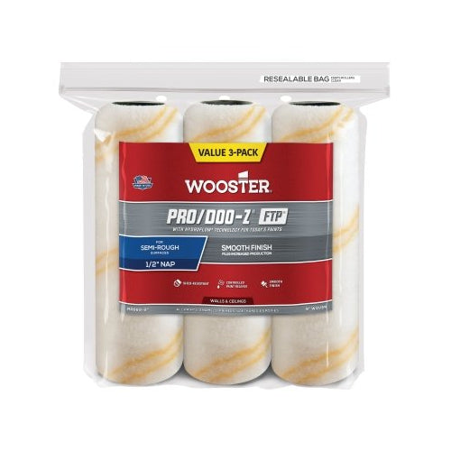 Cubiertas para rodillos Wooster Pro/Doo-Z Ftp, paquete de 3, 9 pulgadas, longitud de siesta de 1/2 pulgadas - 10 por caja - 0RR6690090