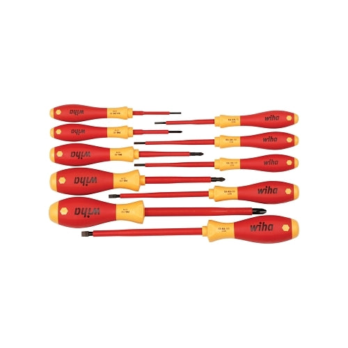Wiha Tools Softfinish Insulated Screwdriver Set, Metric, Includes 4-Phillips/6-Slotted, 10-Pc - 1 per ST - 32093