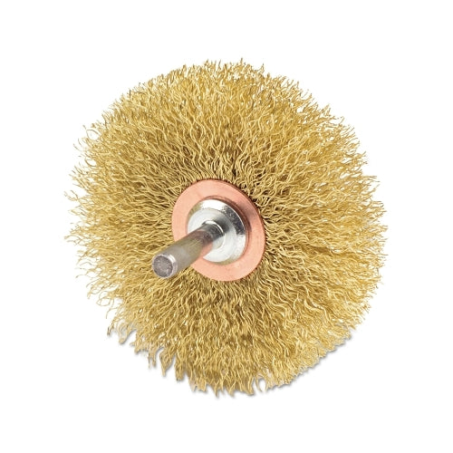 Weiler Stem-Mounted Narrow Conflex Brush, 3 Inches Dia X 1/2 Inches W Face, 0.0118 Inches Brass Wire, 20000 Rpm, 1/4 Inches Stem - 1 per EA - 17641