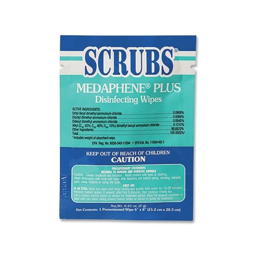 Scrubs Medaphene Plus Disinfecting Wipe, 0.25 Oz, Packet, Citrus - 100 per CA - 96301