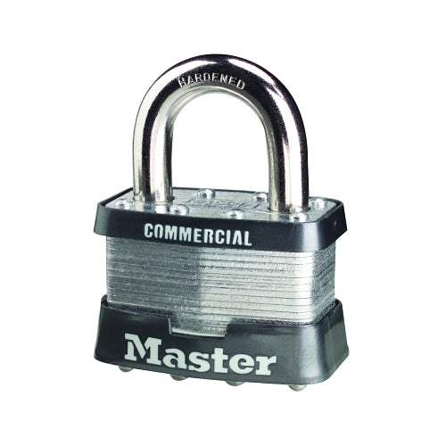 Master Lock No. 5 Laminated Steel Padlock, 3/8 Inches Dia X 15/16 Inches W X 1 Inches H Shackle, Silver/Blue, Keyed Different - 4 per BX - 5D