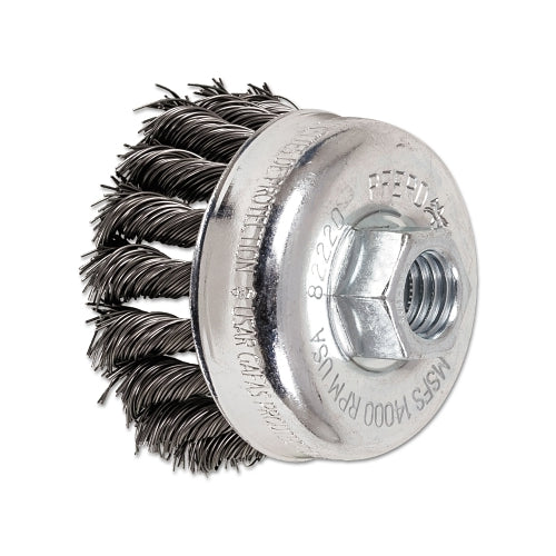 Pferd Mini Knot Cup Brush, 2-3/4 Inches Dia, 5/8 Inches To 11 Arbor, 0.020 Inches Carbon Steel Wire - 1 per EA - 82220