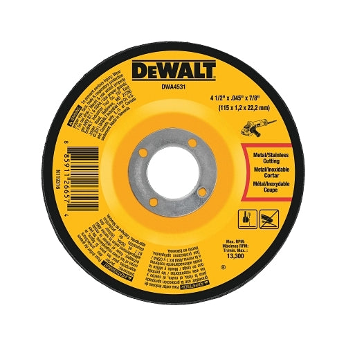Dewalt Cutting Wheels, 4 1/2 In, 7/8 Inches Arbor, 60 Grit, 13300 Rpm - 25 per CA - DWA4531