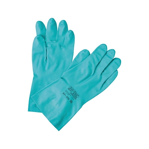 Alphatec Solvex 37-175 Nitrile Gloves, Gauntlet Cuff, Cotton Flock Lined, Size 10, Green, 17 Mil - 12 per DZ - 100016