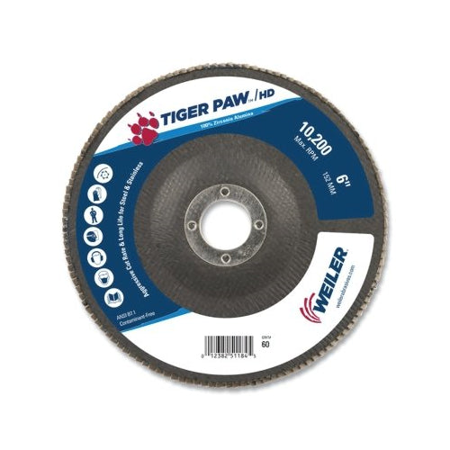 Weiler Tiger Paw x0099  Super High Density Flap Disc, 6 Inches Dia, 7/8 Inches Arbor, Type 27 - 10 per BX - 51192