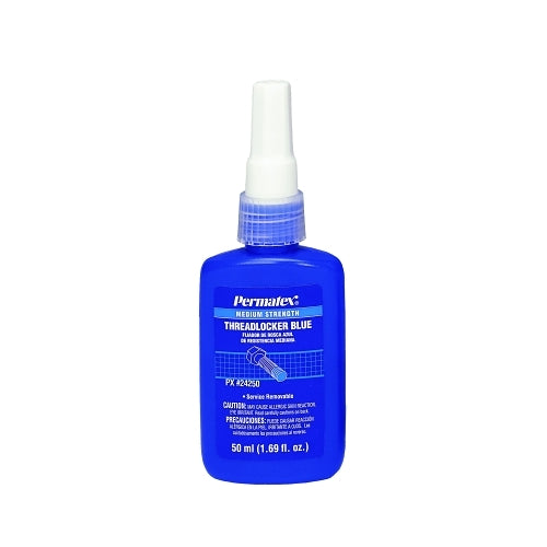 Fijador de roscas azul de resistencia media Permatex, 50 ml, rosca de 1/4 pulgadas a 3/4 pulgadas, azul, líquido - 1 por BO - 24250