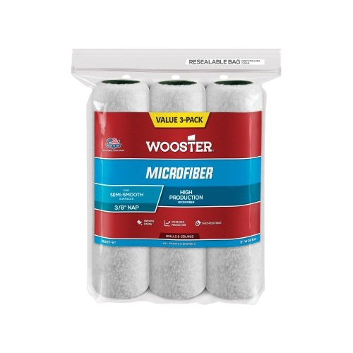 Wooster Microfiber Roller Cover, 9 In, 3/8 Inches Nap Length, 10 Ea/Bx - 10 per BX - 00R5270090