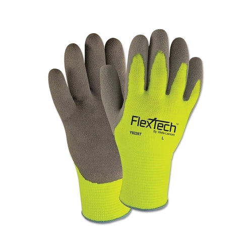 Wells Lamont Flextech_x0099_ Hi-Visibility Knit Thermal Gloves With Latex Palm, Large, Gray/Green - 1 per PR - Y9239TL
