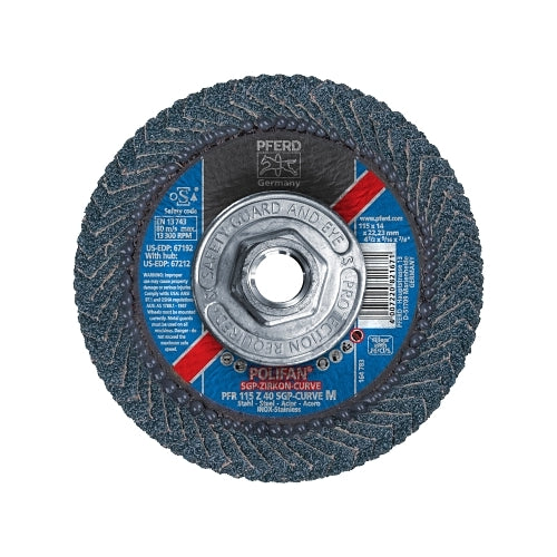 Pferd Polifan Sgp Zircon-Curve Radial Type Pfr Flap Disc, 4-1/2 Inches X 9/16 In, 40 Grit, 5/8 Inches To 11 Arbor, 13300 Rpm - 1 per EA - 67212