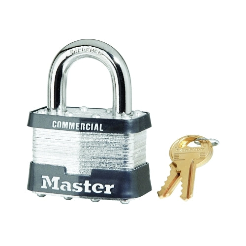Master Lock No. 5 Laminated Steel Padlock, 3/8 Inches Dia X 15/16 Inches W X 1 Inches H Shackle, Silver/Gray, Keyed Different - 4 per BX - 5DCOM