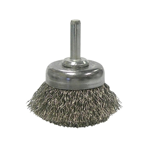 Weiler Stem-Mounted Crimped Wire Cup Brush, 1 3/4 Inches Dia., .0118 Inches Stainless Steel - 1 per EA - 14304