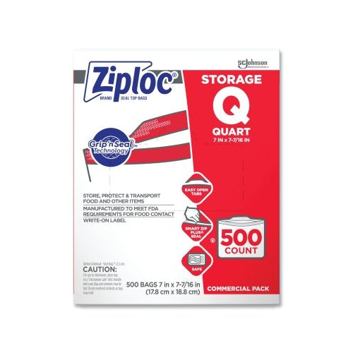 Bolsa de almacenamiento Ziploc con doble cremallera, 1 cuarto de galón, 500/caja - 1 por EA - 682256