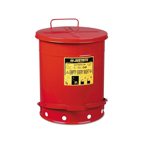 Justrite Red Oily Waste Can, 14 Gal, cubierta accionada por pie - 1 por EA - 09500