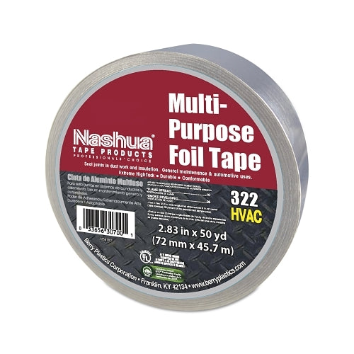 Nashua 323 Multi-Purpose Plain Foil Tape, 72 Mm X 46 M, 5 Mil, Aluminum Silver - 1 per RL - 1087629