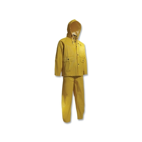 Onguard Webtex Combinaison de pluie 3 pièces avec veste à capuche/salopette à bretelles, 0,65 mm d'épaisseur, PVC côtelé robuste, jaune, grand - 1 par EA - 7601700.LG