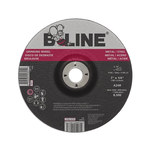 B-Line Abrasives Meule Ctr déprimée, 7 pouces de diamètre, 1/4 pouces d'épaisseur, arbre de 7/8 pouces, grain 24 - 10 par BX - 90913