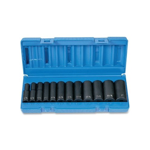 Grey Pneumatic Impact Socket Set, 3/8 Inches Drive, Sae, 6-Point, 5/16 Inches To 1 Inches Socket Size, 12-Pc Deep Length - 1 per EA - 1213D