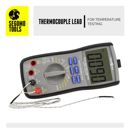 Segomo Tools TRMS 6000 points de tension, courant, résistance, continuité, diode, capacité, fréquence et température Testeur de multimètre numérique manuel et automatique - DM600 