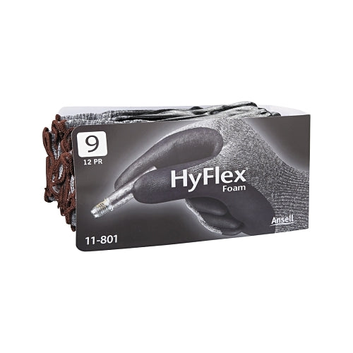 Hyflex 11-801 Guantes con palma recubierta de espuma de nitrilo, 9, negro/gris, palma recubierta de espuma de nitrilo - 12 por DZ - 103384