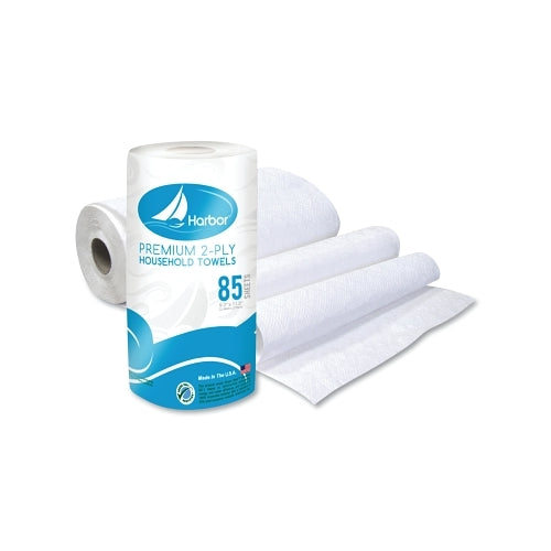 Harbor Household Roll Towels, 11.0 Inches W X 9.0 Inches L Per Sheet, 85 Sheets/Rl, 2-Ply, White - 30 per CA - H4000
