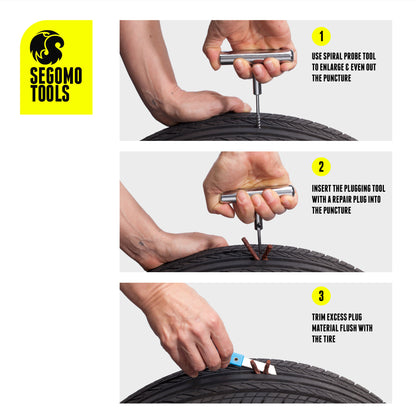 Segomo Tools Kit de réparation universel de crevaison de pneu plat 10 pièces pour motos, voitures, jeep, camions, VTT – TIRE01 