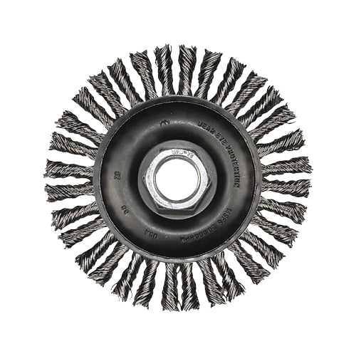 Advance Brush Stringer Bead Twist Knot Wheel, 4 Dia X 3/16 W, .02 Carbon Steel, 5/8 Inches To 11 Arbor - 1 per EA - 82186