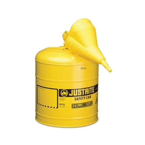 Justrite Type I Steel Safety Can, Diesel, 5 Gal, Yellow, With Funnel - 1 per EA - 7150210