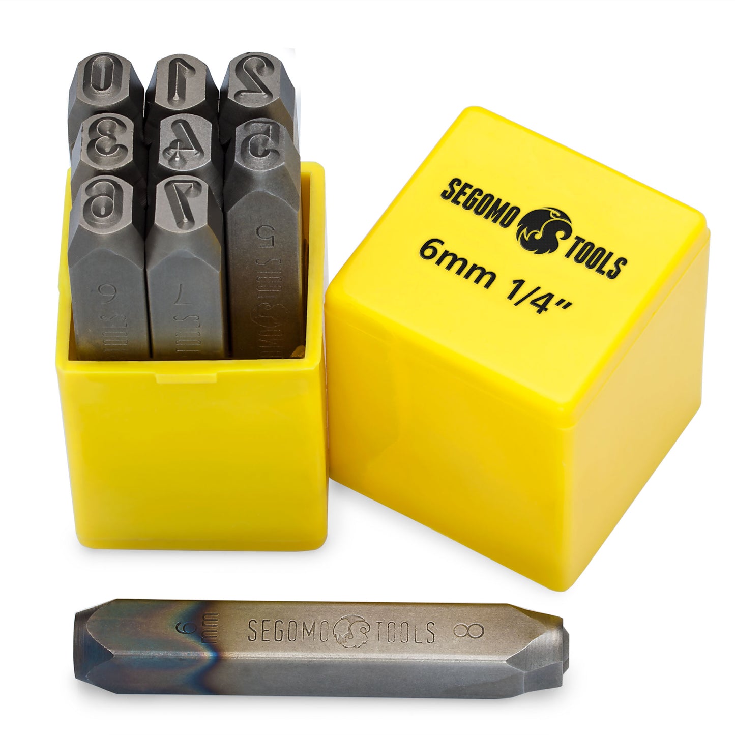 Segomo Tools Lot de 9 tampons de poinçonnage professionnels 6 mm 1/4" (tailles : 0-8) (pour cuir, bois, cuivre, laiton, aluminium, acier doux) – NUMBER14
