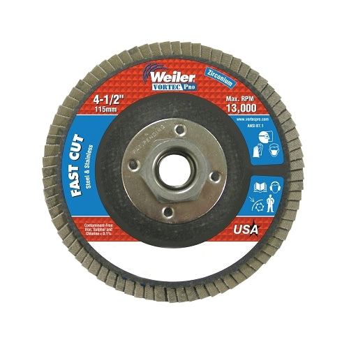 Weiler 4-1/2Inches Abrasive Flap Disc, Flat, Phenolic Backing, 4 Oz - 10 per CT - 31408