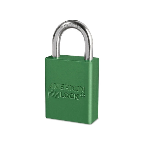 Candados de aluminio macizo American Lock, 1/4 pulgadas de diámetro, 1 pulgada LX 3/4 pulgadas W, verde - 6 por caja - A1105GRN