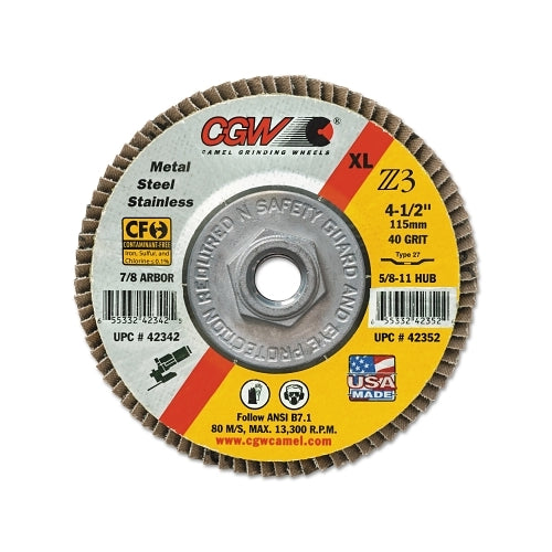 Cgw Abrasives Premium Z3 Reg T29 Flap Disc, 7 Inches Dai, 40 Grit, 5/8 In-11 Arbor, 8600 Rpm - 10 per BOX - 42732