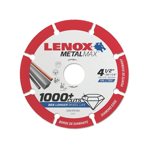 Lenox Metalmax Cut-Off Wheel, 4-1/2 In, 7/8 Inches Arbor, Steel/Diamond - 1 per EA - 1972921