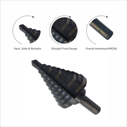 Segomo Tools High Speed Steel (HSS) M2 Straight Flute Nitrided Coated Step Drill Bits