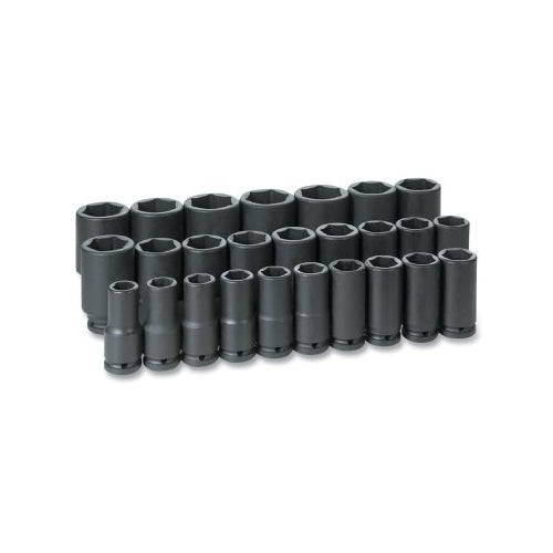 Grey Pneumatic Impact Socket Set, 3/4 Inches Drive, Metric, 6-Point, 19 Mm To 50 Mm Socket Size, 26-Pc Deep Length - 1 per EA - 8026MD