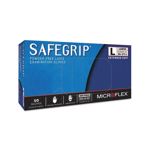 Microflex Safegrip Sg-375 Examination Gloves, Large, Natural Rubber Latex, Blue - 50 per BX - SG375L