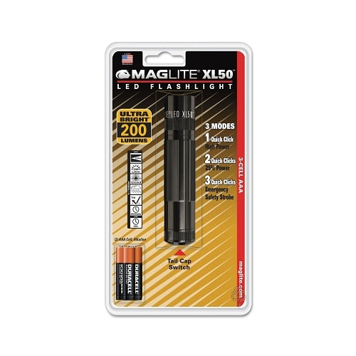 Mag-Lite Xl50 Led Flashlight, 3 Aaa, 200 Lumens, Black - 1 per 1 - XL50S3016