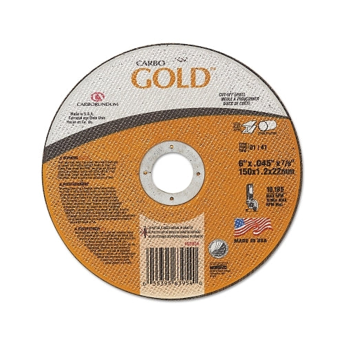 Carborundum Carbo x0099  Goldcut x0099  Reinforced Aluminum Oxide Abrasive, 6 Inches Dia, 0.045 Inches Thick, 7/8 Inches Arbor, 46 Grit - 25 per BX - 05539563954