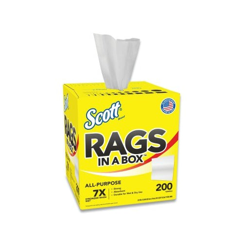 Scott Scott Rags In-A-Box, White, 9.75 Inches W X 12.35 Inches L, Pop-Up Box, 200 Sheet Per Box/8 Box Per Case - 8 per CA - 75260